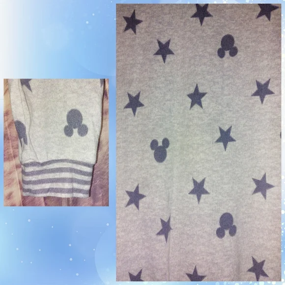 Disney Heather & Dk Gray Stars/Mickey Mouse Head Super Soft Knit Lounge Top Sz L - Picture 4 of 7